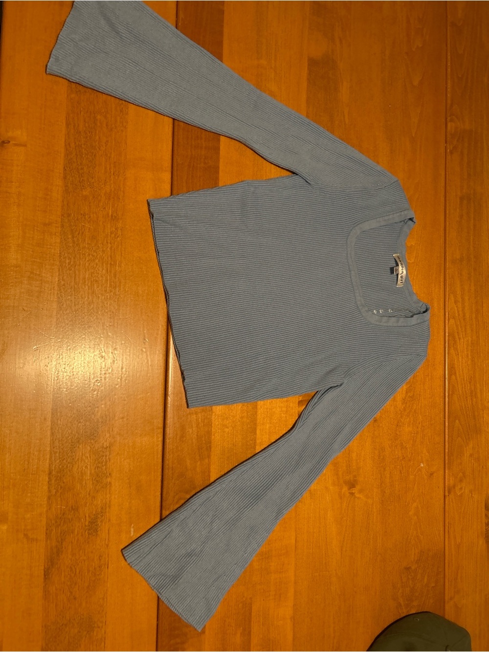 Madden Girl Light Blue Ribbed Scoop Neck Bell Sleeve Sweater